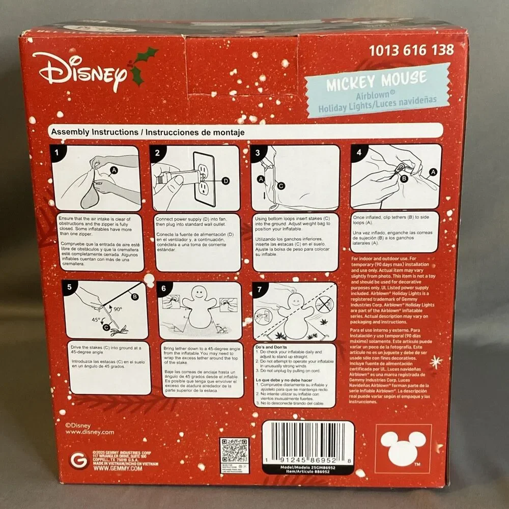 NEW Disney Christmas Mickey Mouse Santa Claus 3.5’ Airblown Inflatable Light Box